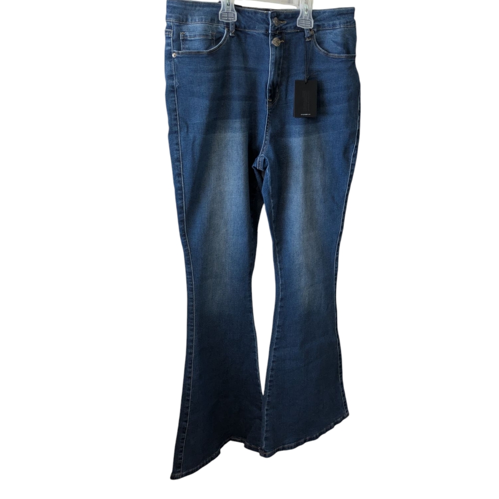 NWT Flying Banana Flare Leg Dark Blue Jeans with Classic Stitching